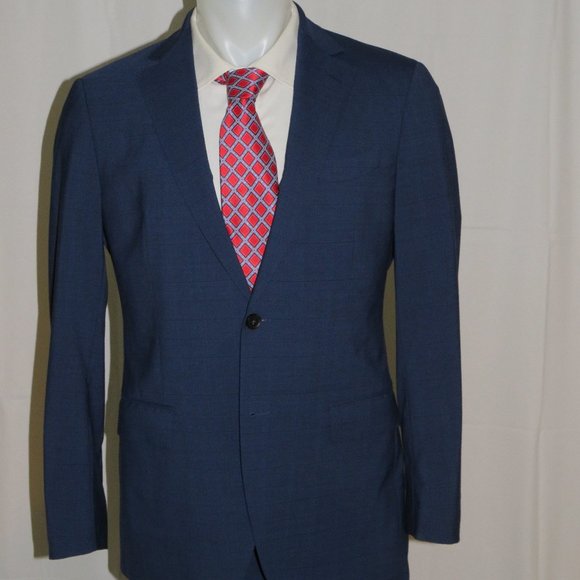 Trunk Club Custom Sample Blue Plaid Flat Front Two Button Suit 38S - Picture 4 of 14